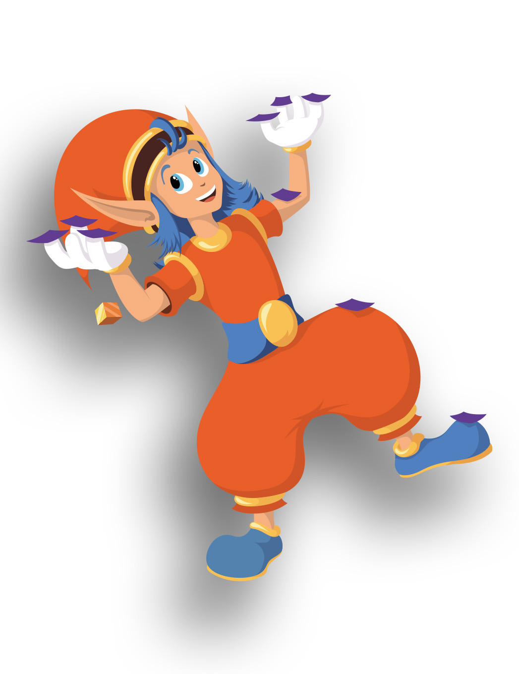 Personnage emblématique du jeu A... Ohm en pleine action avec des cartes violettes en équilibre sur son corps
